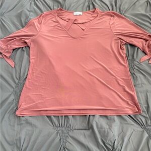 Luxology Blush Pink Blouse with Criss-Cross Neckline